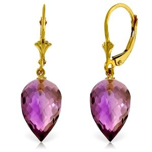 14K. SOLID GOLD DROP BRIOLETTE AMETHYSTS EARRINGS